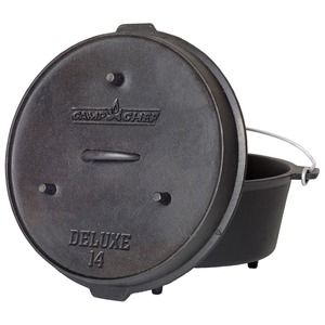 Univerzální litinový hrnec Camp Chef Deluxe Dutch Oven 35 cm s poklicí a zvedákem