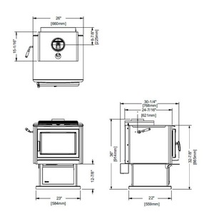 Kanadská krbová kamna REGENCY F3500 Large - rozměry