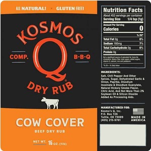 Barbeque koření Kosmo´s Q Cow Cover Rub (297g) - nejlepší BBQ koření na steaky, burgery, fajitas a hrudí