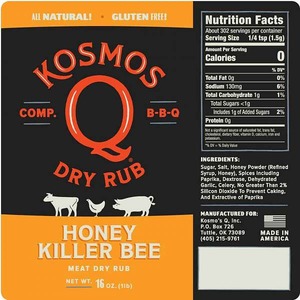 Barbeque koření Kosmo´s Q Honey Killer Bee Rub (374g) - neodolatelná chuť medu v kterémkoliv mase